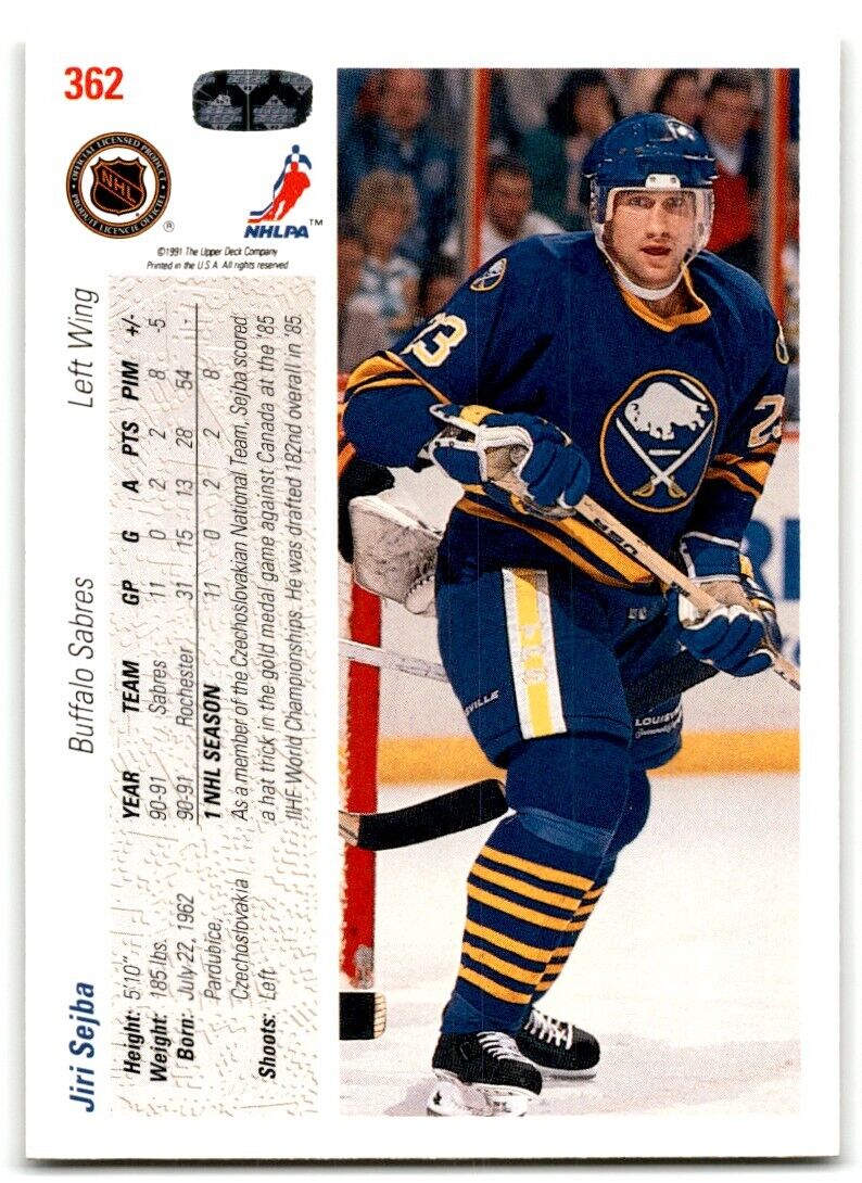 1991-92 Upper Deck Jiri Sejba Rookie Buffalo Sabres #362