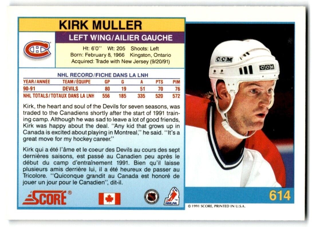 1991-92 Score Canadian Bilingual Kirk Muller Montreal Canadiens #614