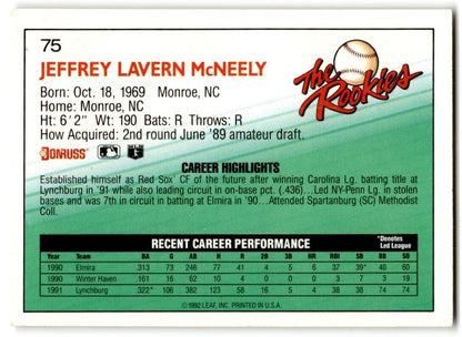 1992 Donruss The Rookies Jeff McNeely Boston Red Sox #75