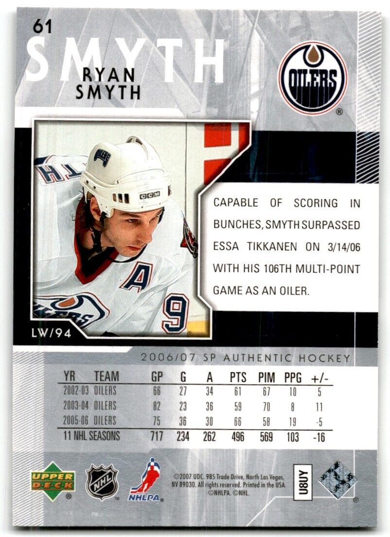 2006-07 SP Authentic Ryan Smyth Edmonton Oilers #61