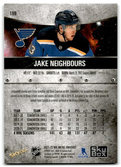 2021-22 Skybox Metal Universe Jake Neighbours Rookie St. Louis Blues #198