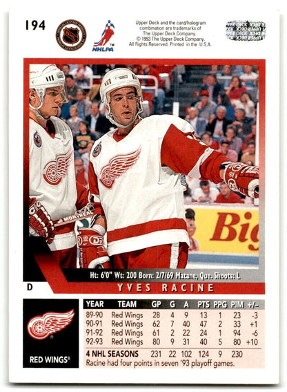 1993-94 Upper Deck Yves Racine Detroit Red Wings #194