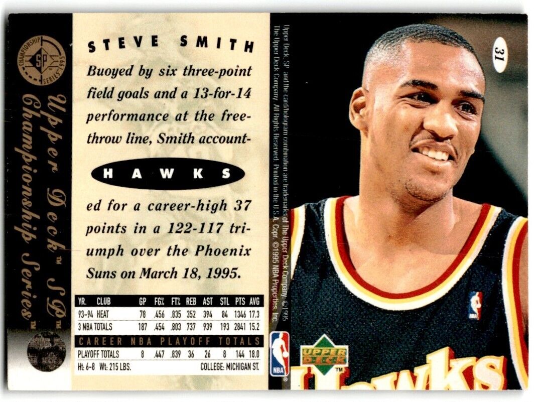 1995-96 SP Championship Series 1995 Steve Smith Atlanta Hawks #31