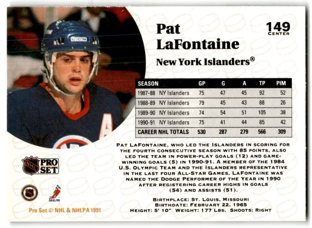 1991-92 Pro Set Pat LaFontaine New York Islanders #149