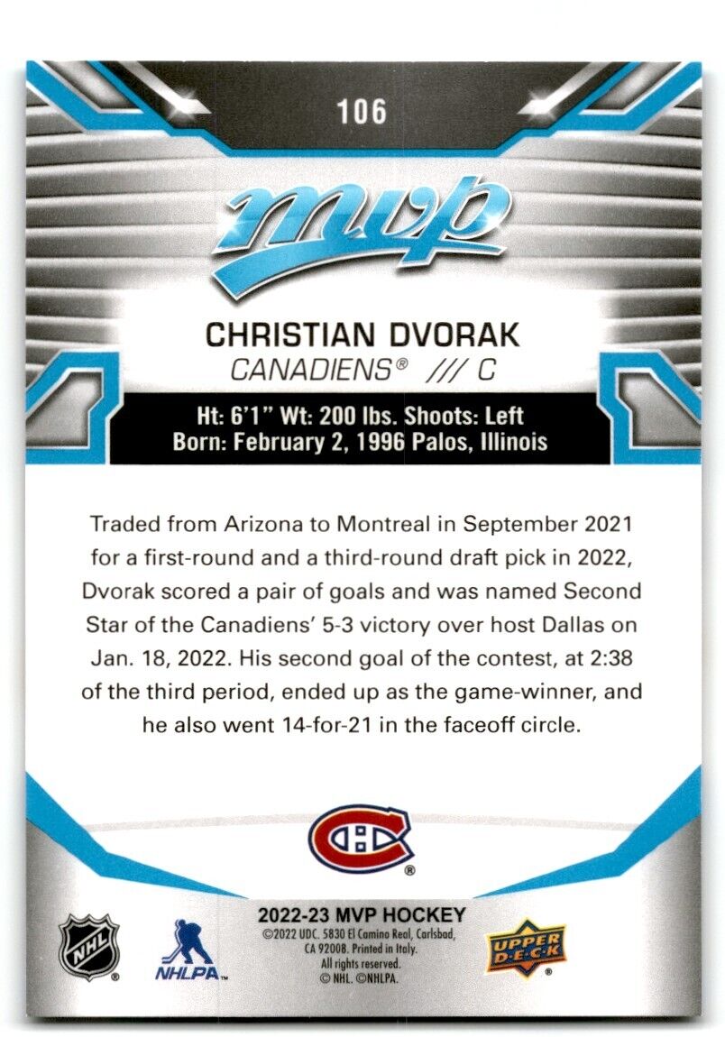 2022-23 Upper Deck MVP Christian Dvorak Montreal Canadiens #106