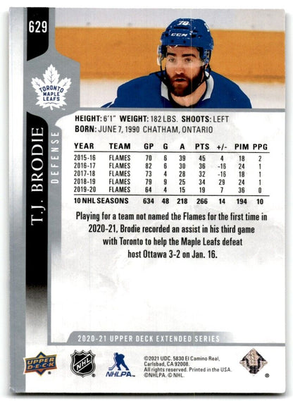 2020-21 Upper Deck T.J. Brodie Toronto Maple Leafs #629