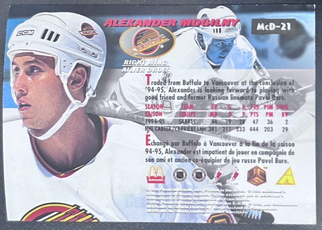 1995-96 Pinnacle McDonald's Game Winners Alexander Mogilny Vancouver Canucks