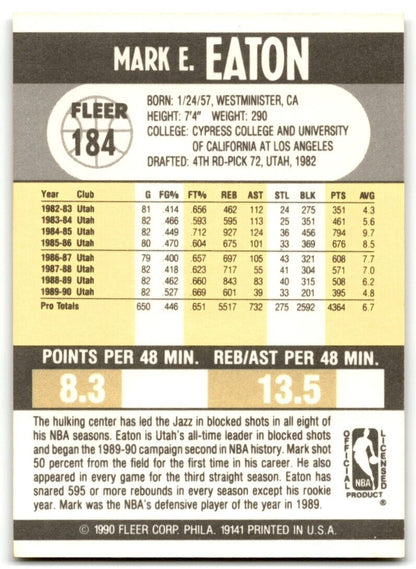 1990-91 Fleer Mark Eaton Utah Jazz #184