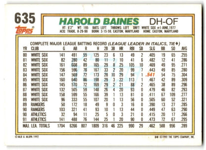 1992 Topps Harold Baines Oakland Athletics #635