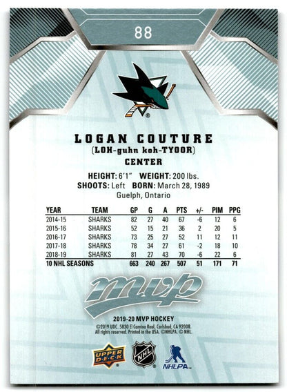 2019-20 Upper Deck MVP Logan Couture San Jose Sharks #88