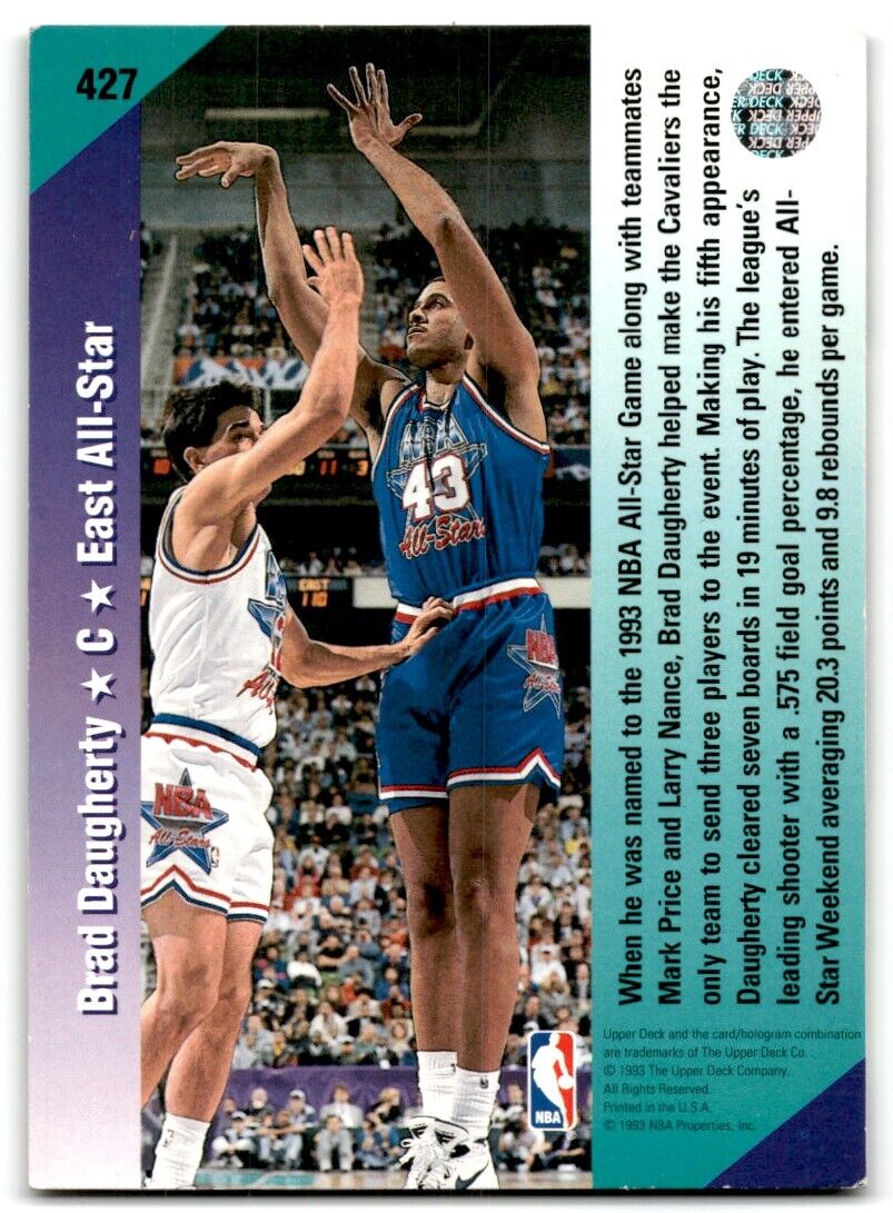 1992-93 Upper Deck Brad Daugherty Cleveland Cavaliers #427