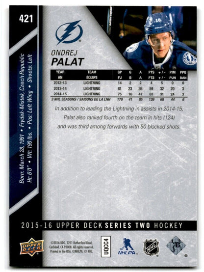 2015-16 Upper Deck Ondrej Palat Tampa Bay Lightning #421