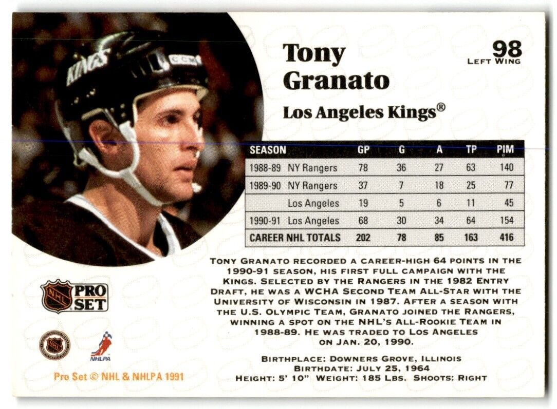 1991-92 Pro Set Tony Granato Los Angeles Kings #98