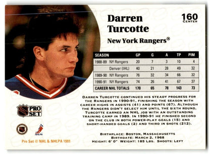 1991-92 Pro Set Darren Turcotte New York Rangers #160