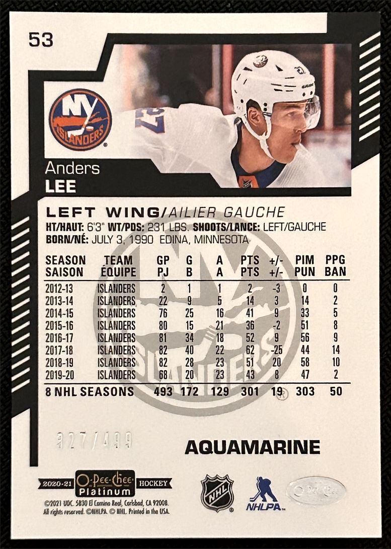 2020-21 O-Pee-Chee Platinum Anders Lee New York Islanders #53