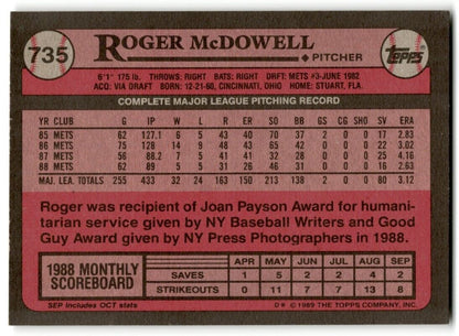 1989 Topps Roger McDowell New York Mets #735