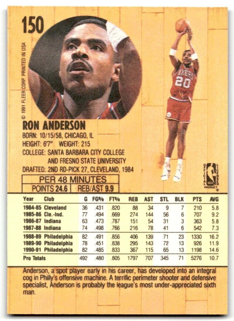 1991-92 Fleer Ron Anderson Philadelphia 76ers #150