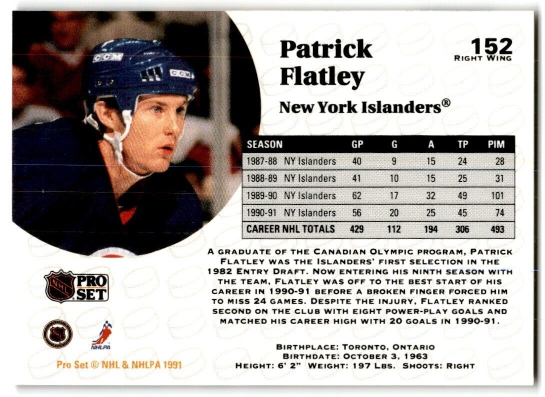 1991-92 Pro Set Patrick Flatley New York Islanders #152