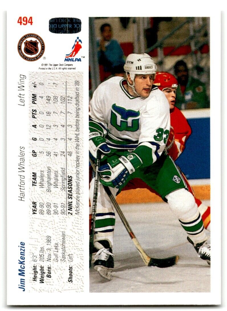 1991-92 Upper Deck Jim McKenzie Rookie Hartford Whalers #494