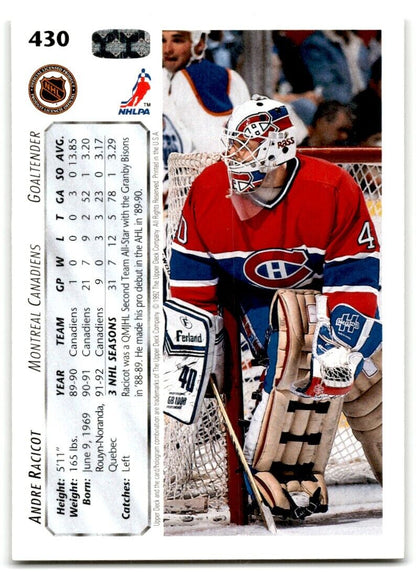 1992-93 Upper Deck Andre Racicot Montreal Canadiens #430