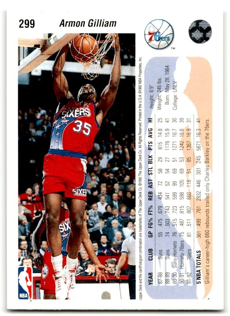 1992-93 Upper Deck Armon Gilliam Philadelphia 76ers #299