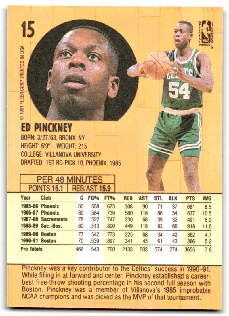 1991-92 Fleer Ed Pinckney Boston Celtics #15