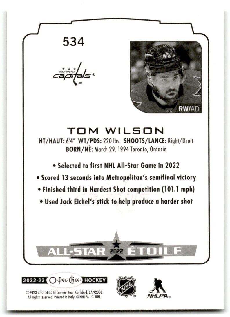 2022-23 O-Pee-Chee Tom Wilson Washington Capitals #534