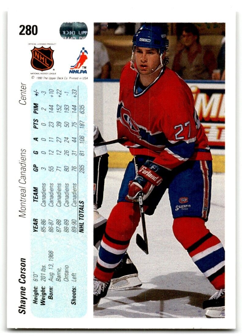 1990-91 Upper Deck Shayne Corson Montreal Canadiens #280