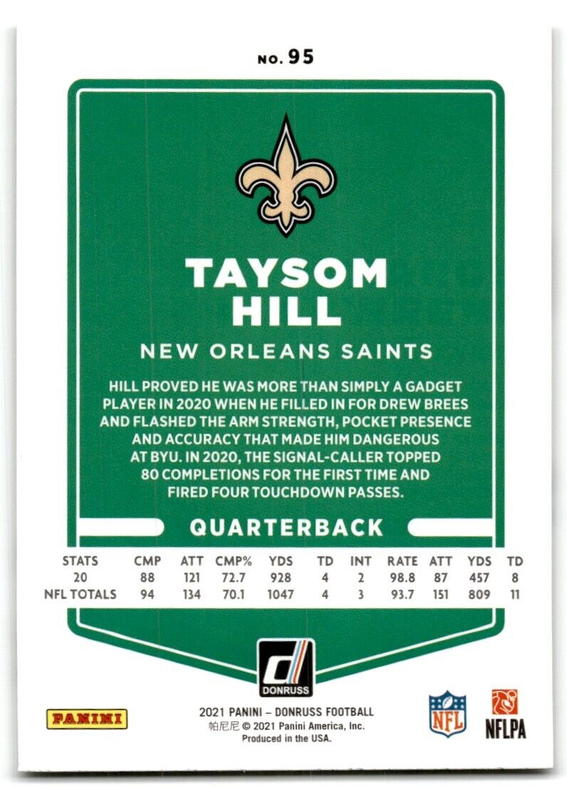 2021 Donruss Taysom Hill New Orleans Saints #95