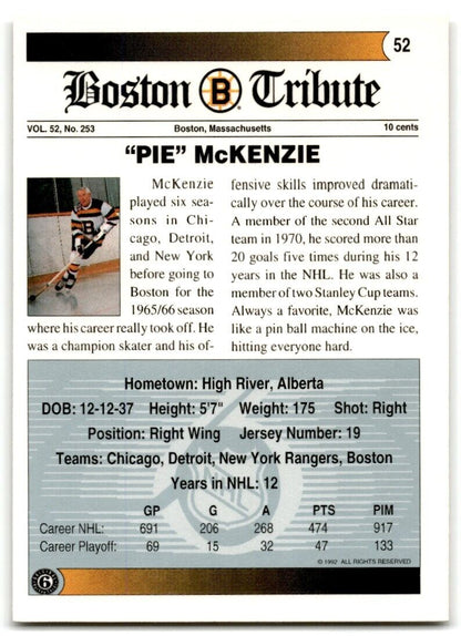 1991-92 Ultimate Original 6 John McKenzie Boston Bruins #52