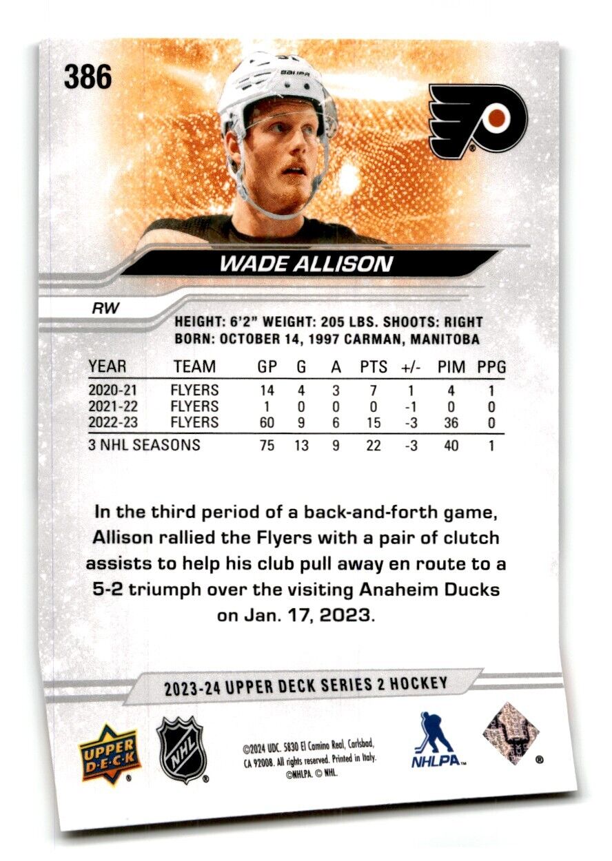 2023-24 Upper Deck Wade Allison Philadelphia Flyers #386