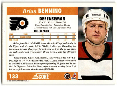 1992-93 Score Brian Benning Philadelphia Flyers #133