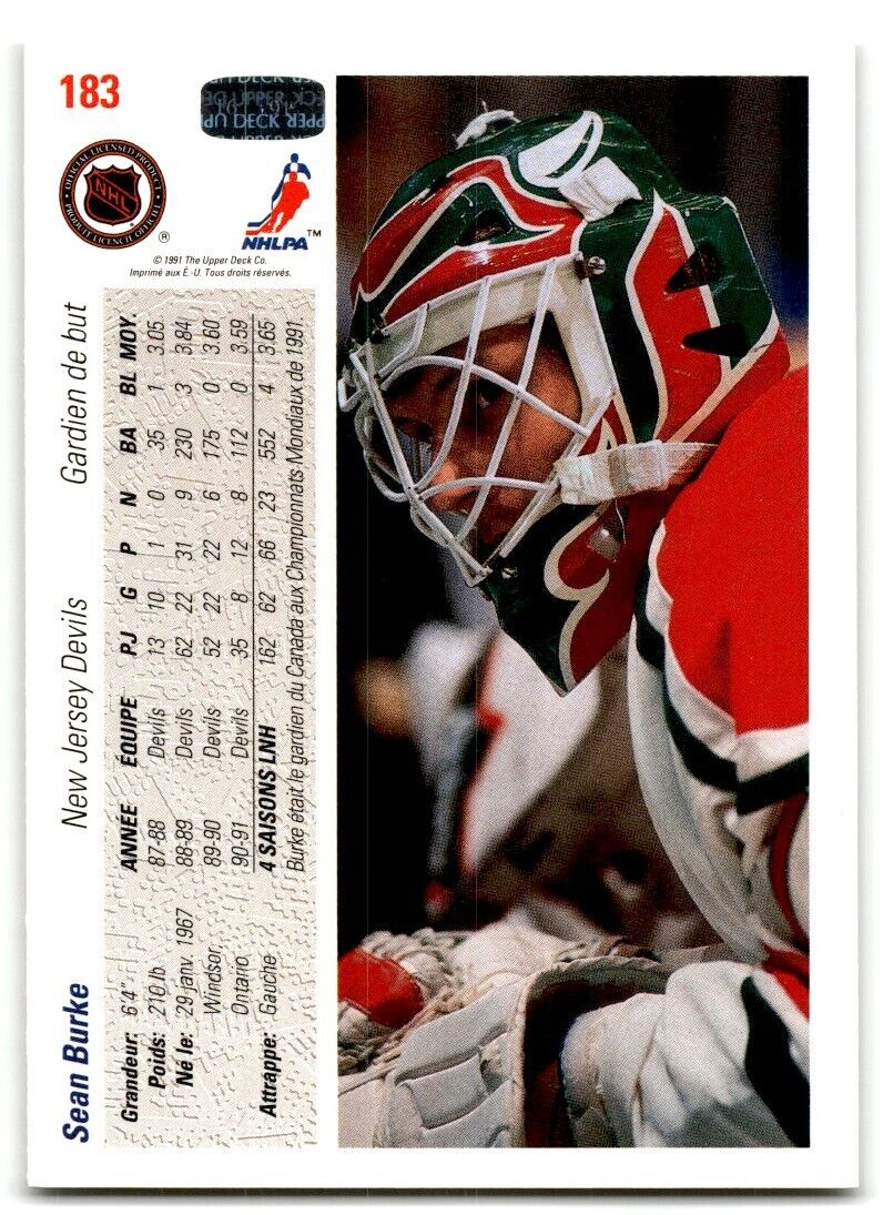 1991-92 Upper Deck Sean Burke New Jersey Devils #183