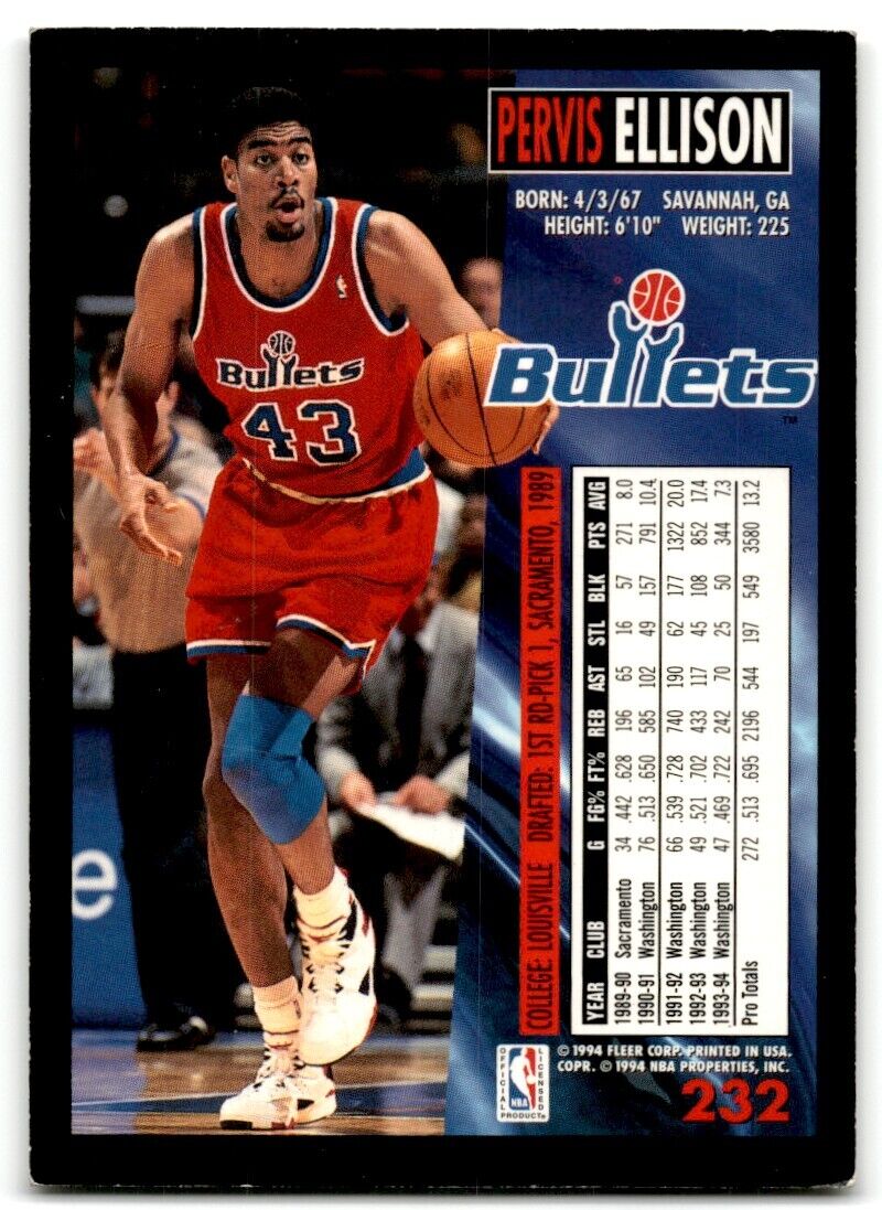 1994-95 Fleer Pervis Ellison Washington Bullets #232