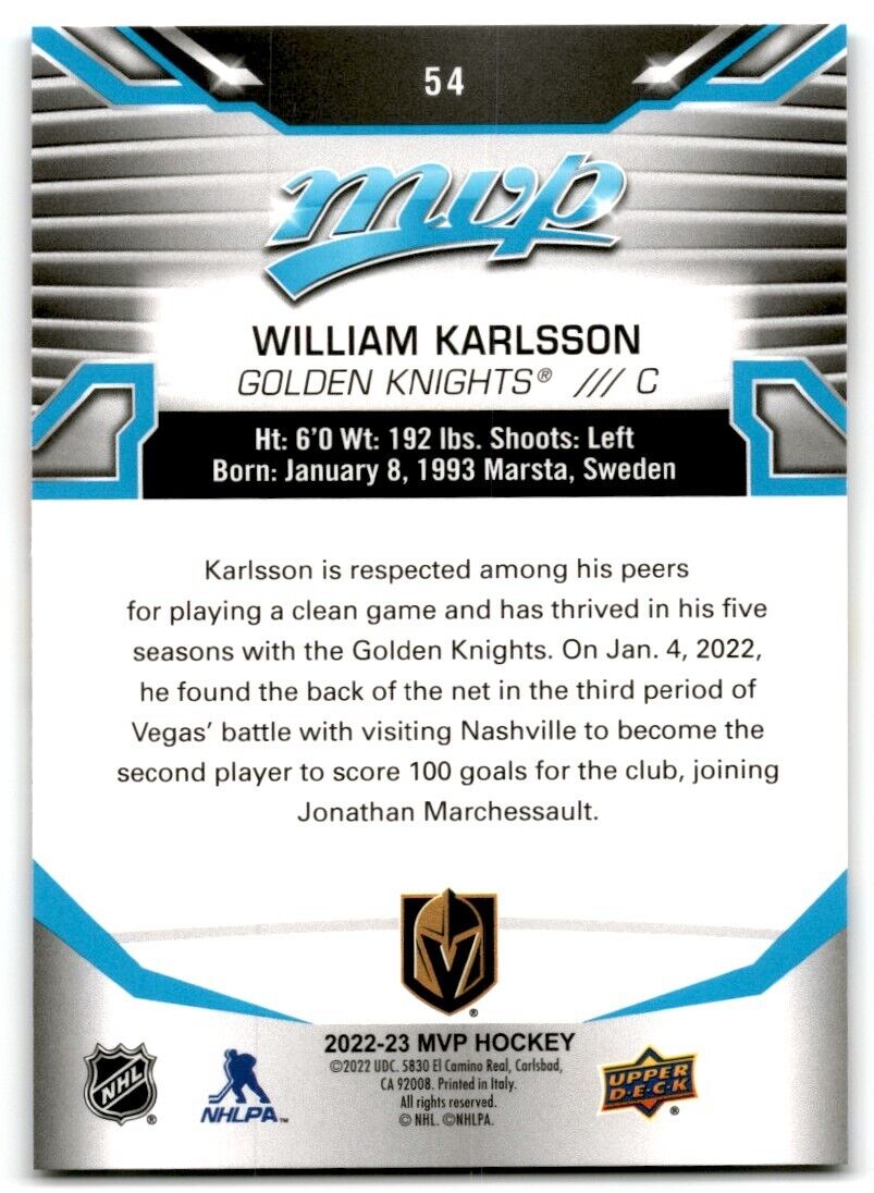 2022-23 Upper Deck MVP William Karlsson Vegas Golden Knights #54