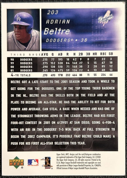 2002 Upper Deck MVP Adrian Beltre Los Angeles Dodgers #203