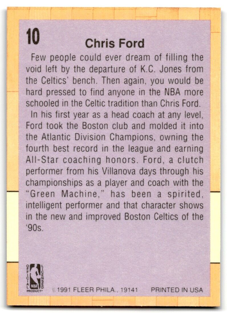 1991-92 Fleer Chris Ford Boston Celtics #10