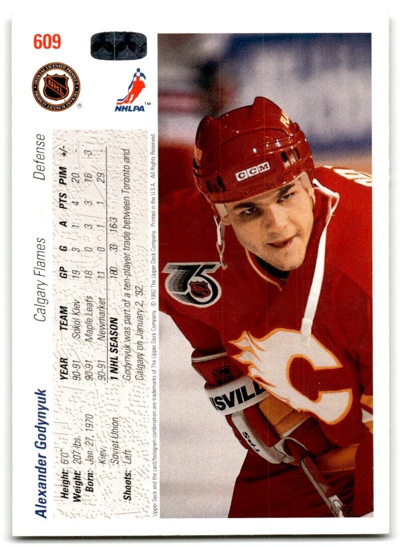 1991-92 Upper Deck Alexander Godynyuk Rookie Calgary Flames #609