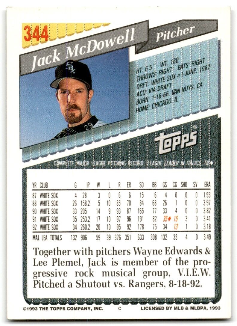 1993 Topps Inaugural Marlins Jack McDowell Chicago White Sox #344