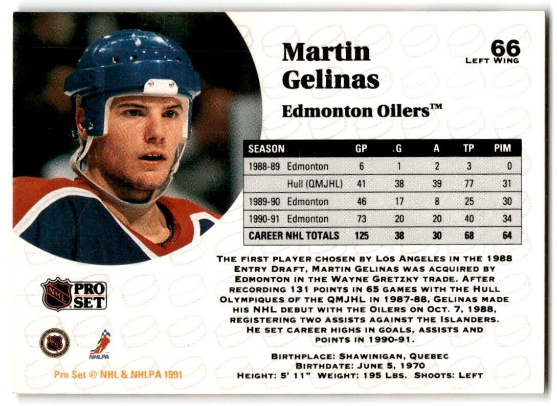 1991-92 Pro Set Martin Gelinas Edmonton Oilers #66