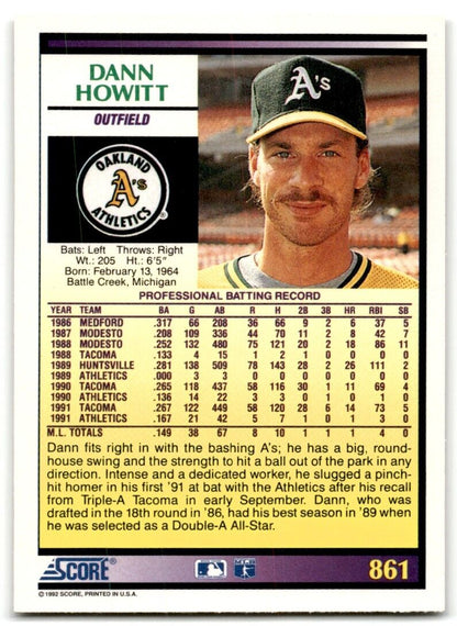 1992 Score Dann Howitt Oakland Athletics #861