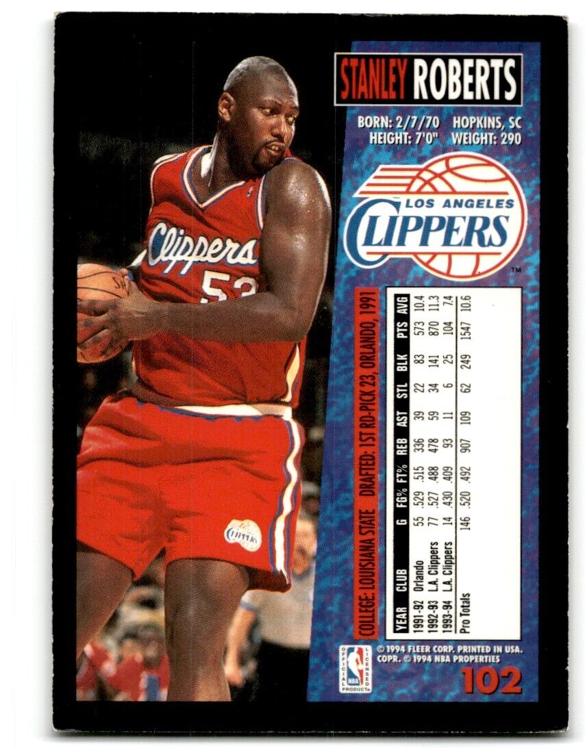 1994-95 Fleer Stanley Roberts Los Angeles Clippers #102