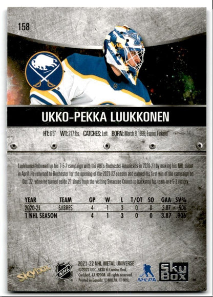 2021-22 Skybox Metal Universe Ukko-Pekka Luukkonen Rookie Buffalo Sabres #158