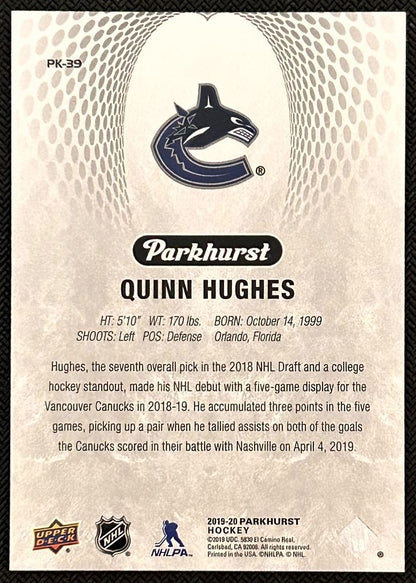 2019-20 Parkhurst Quinn Hughes Vancouver Canucks #PK-39