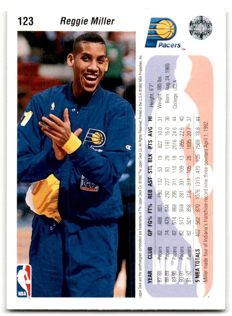 1992-93 Upper Deck Reggie Miller Indiana Pacers #123