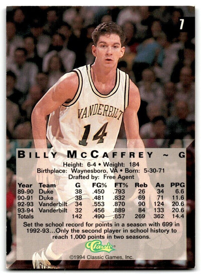 1994-95 Classic Draft Billy McCaffrey Vanderbilt Commodores #16