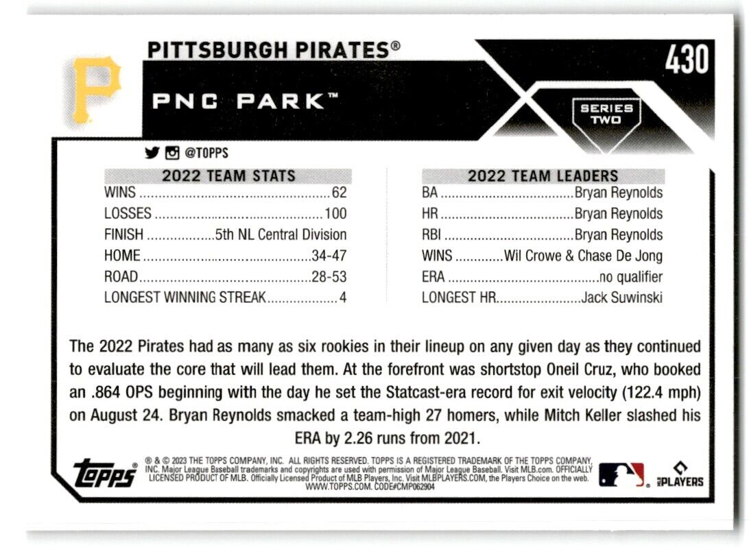 2023 Topps Pittsburgh Pirates Pittsburgh Pirates #430