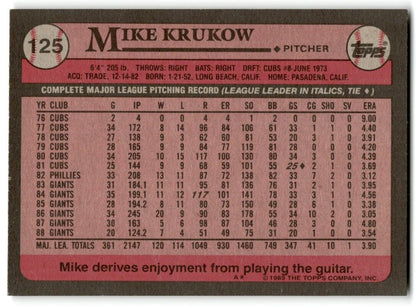 1989 Topps Mike Krukow San Francisco Giants #125