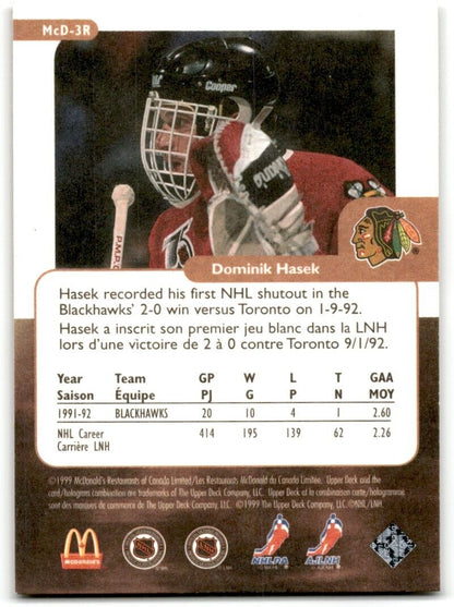 1999-00 Upper Deck Retro McDonald's Dominik Hasek Chicago Blackhawks #MCD-3R