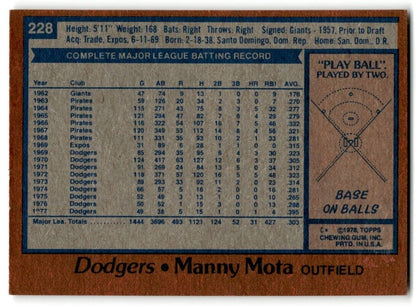 1978 Topps Manny Mota Los Angeles Dodgers #228